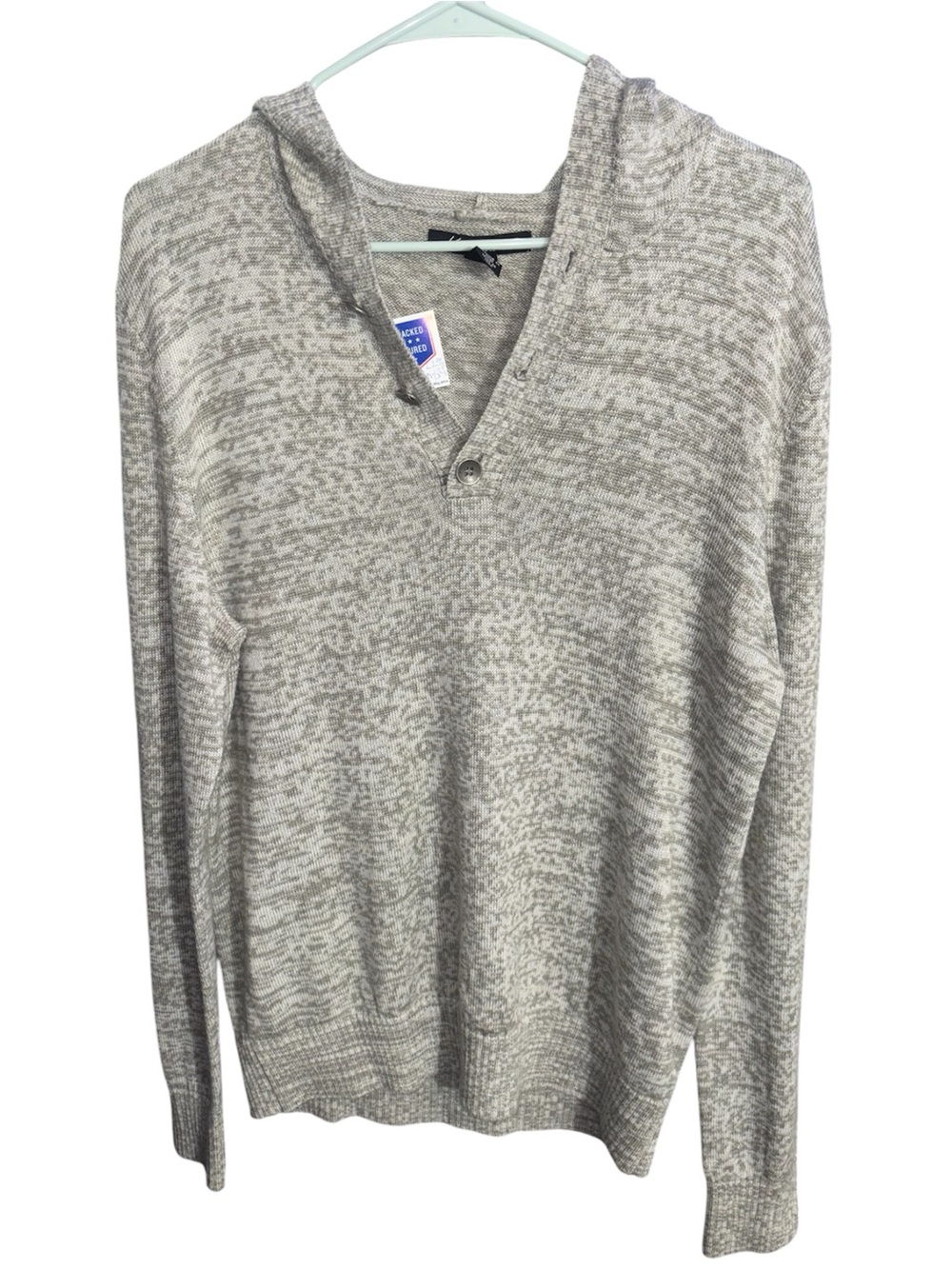KENNETH COLE NEW YORK Hooded Pullover Heather Grey Sweater w button details - Picture 4 of 6